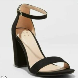 a new day Black Block Heel Ankle Strap Sandals
